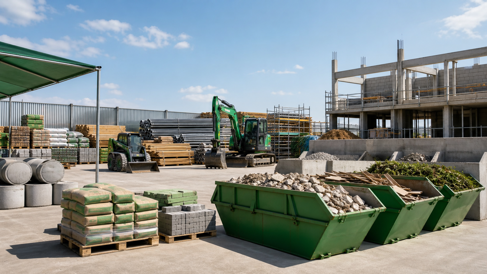 Organized construction and waste management service yard